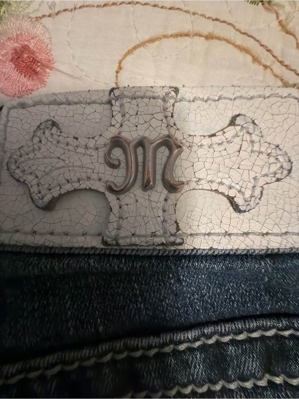 “MISS ME””Signature Dark Wash Denim Jean Shorts with Embellished Pockets - Blue - Picture 12 of 13